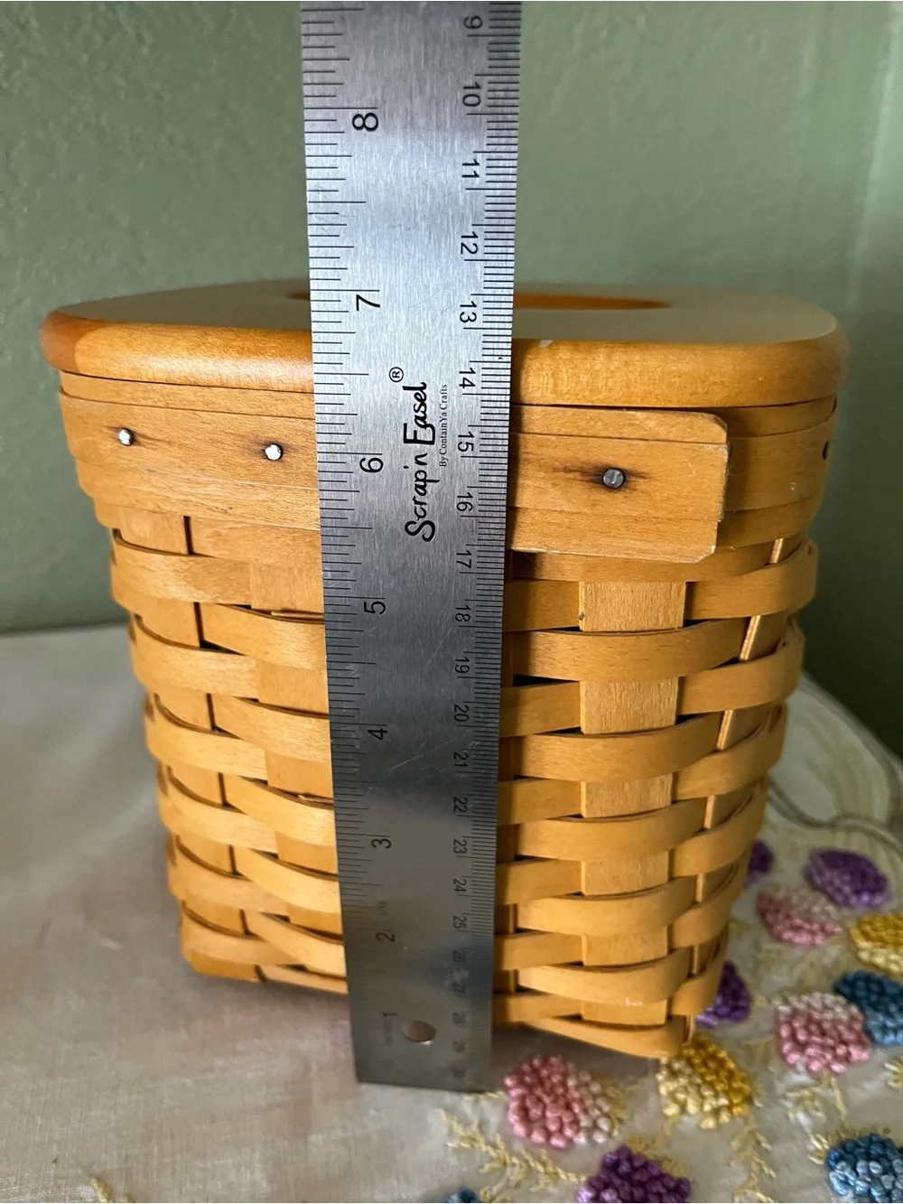 Vintage 1992 Longaberger Tall Tissue Basket with removable Wood Lid